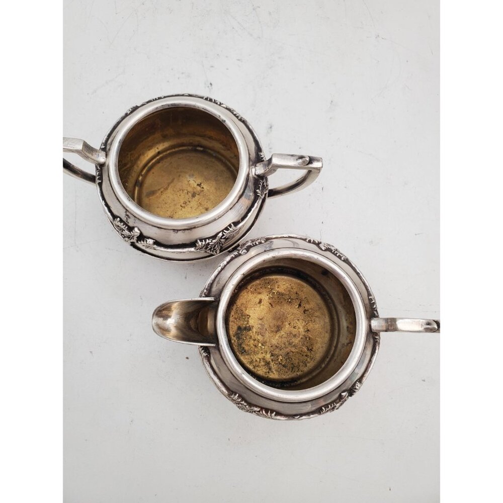 Vintage Sugar Bowl and Creamer Pitcher with Handle -silver plated Irvinware, - Picture 6 of 10